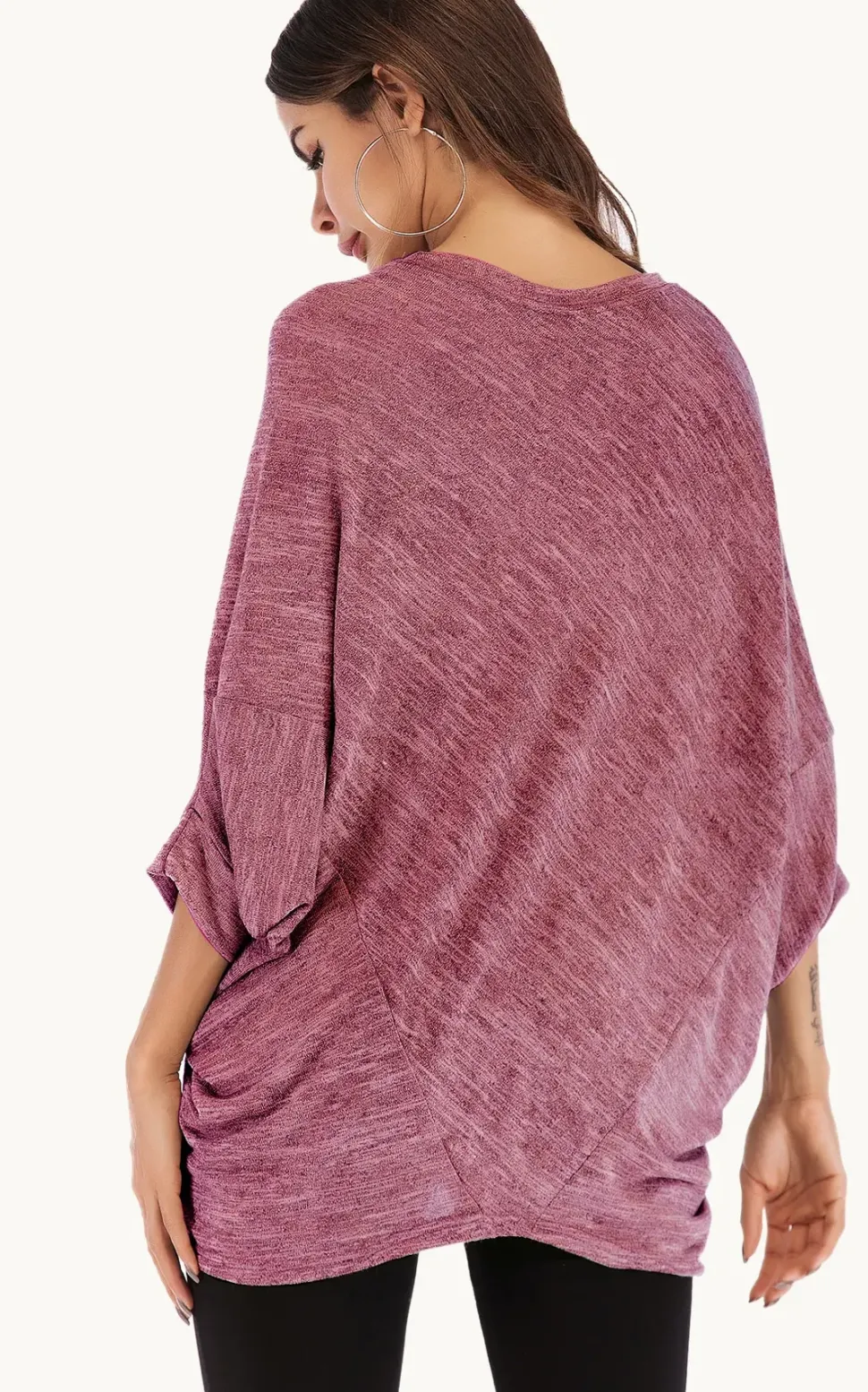 Oversized Jersey 3/4 Sleeves Top In Rust Red