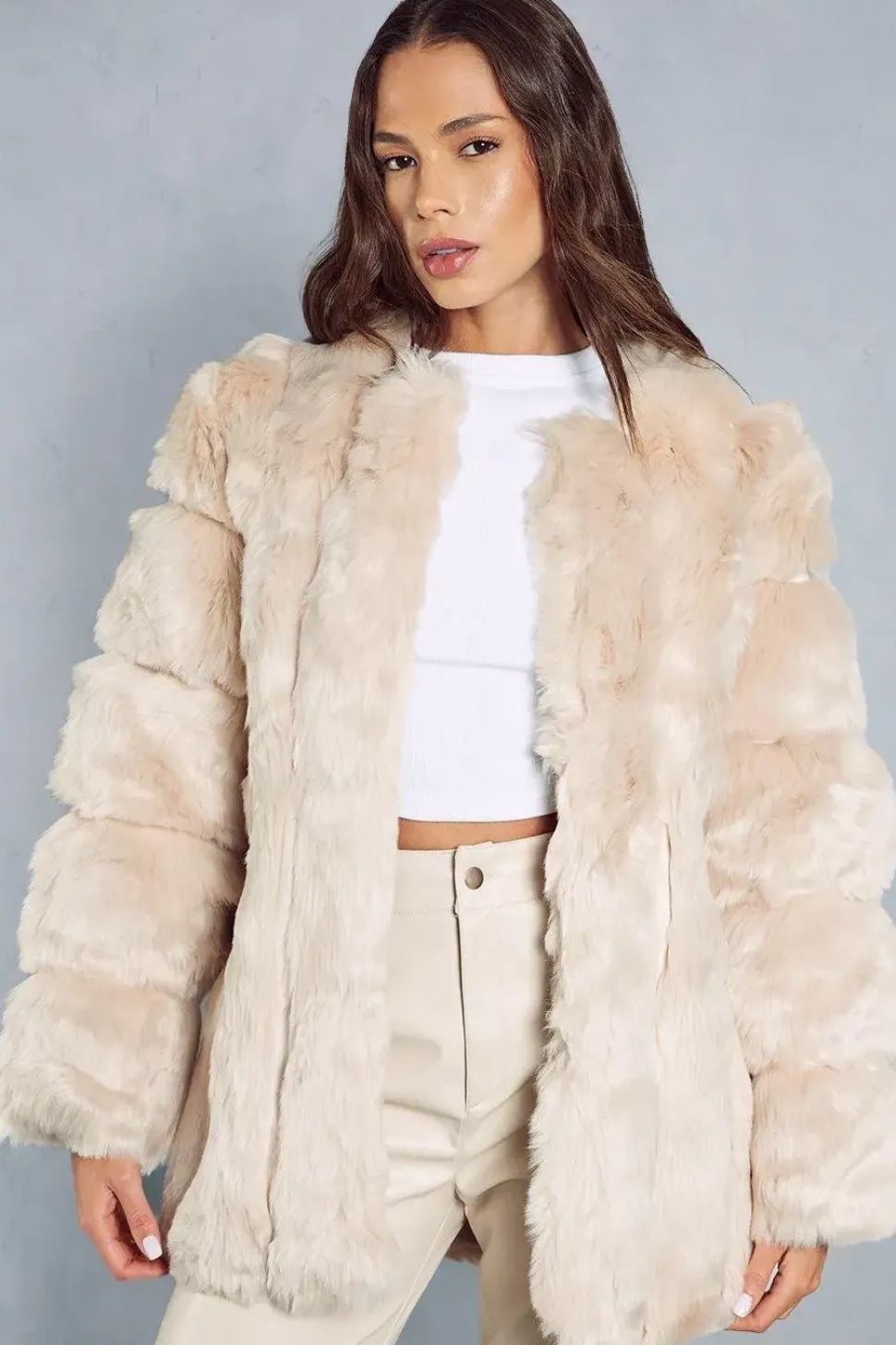 Oversized Luxe Panelled Faux Fur Coat