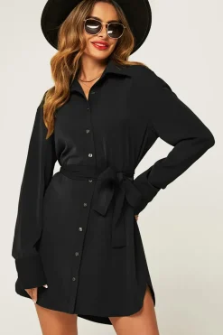 Oversized Rounded Side Split Mini Shirt Dress