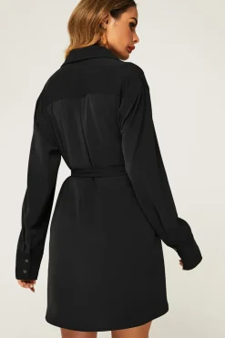 Oversized Rounded Side Split Mini Shirt Dress