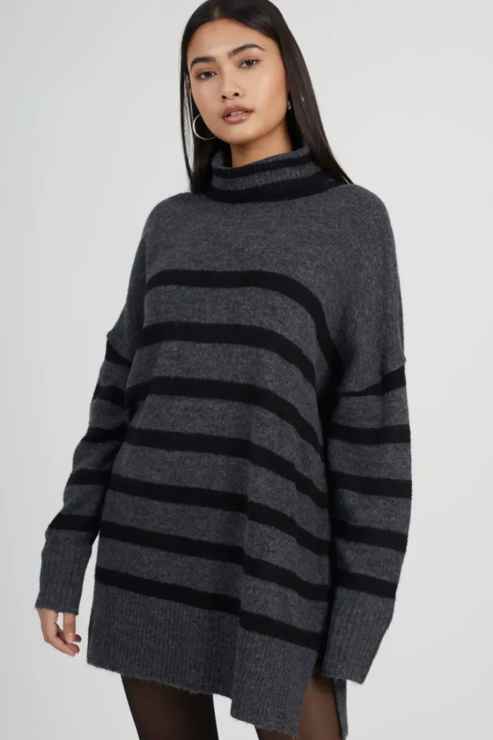 Oversized Striped Roll Neck Jumper