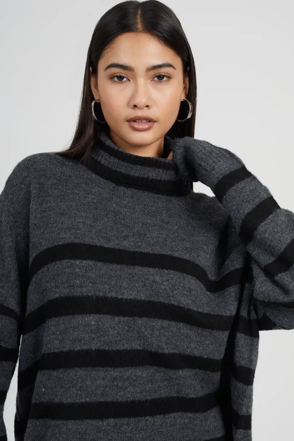 Oversized Striped Roll Neck Jumper