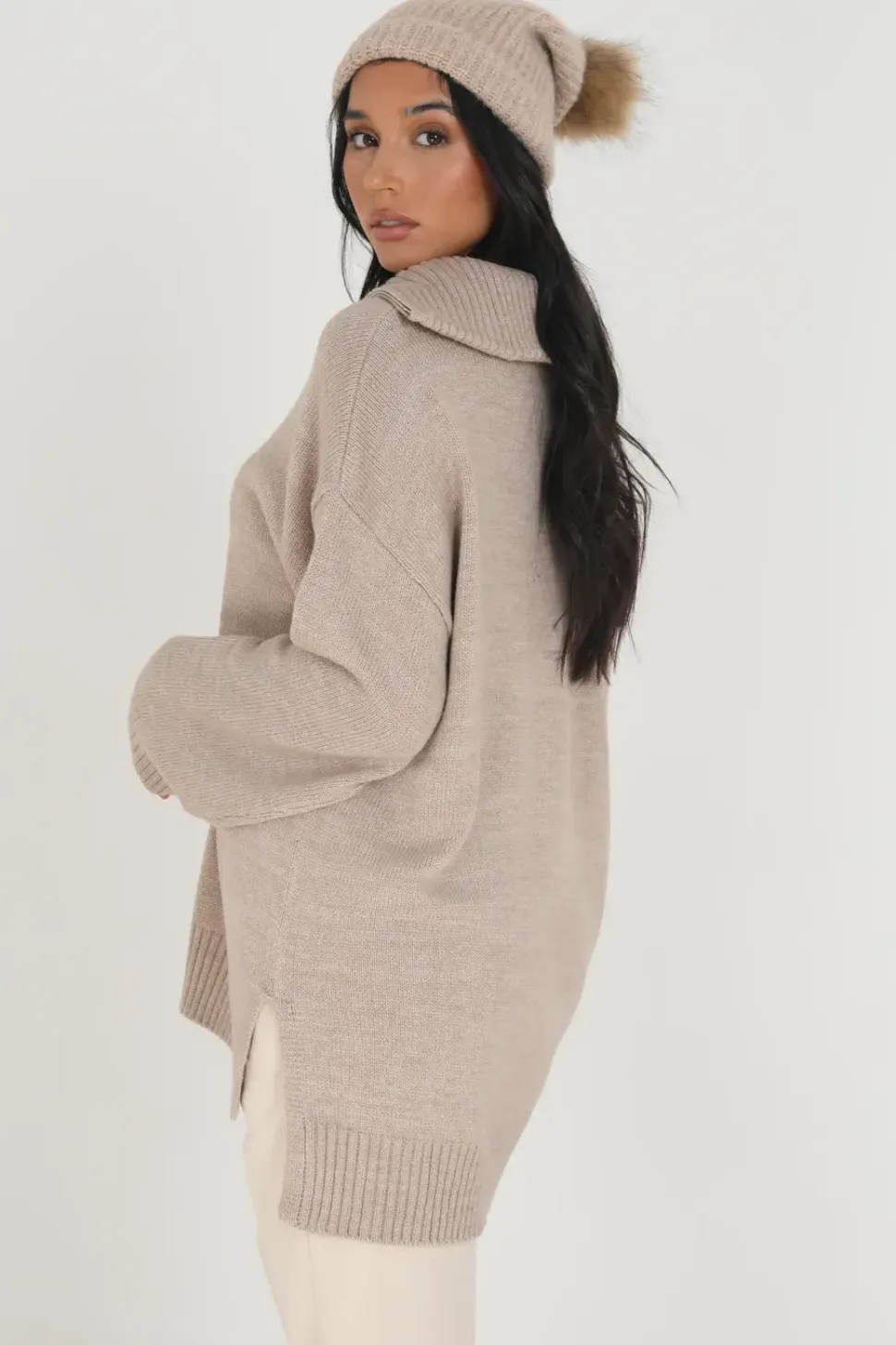 Oversized Zip Collar Knitted Jumper