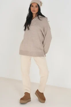 Oversized Zip Collar Knitted Jumper