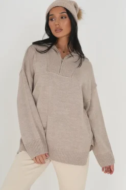 Oversized Zip Collar Knitted Jumper