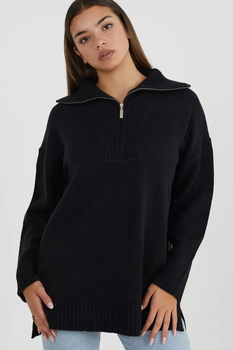 Oversized Zip Collar Knitted Jumper