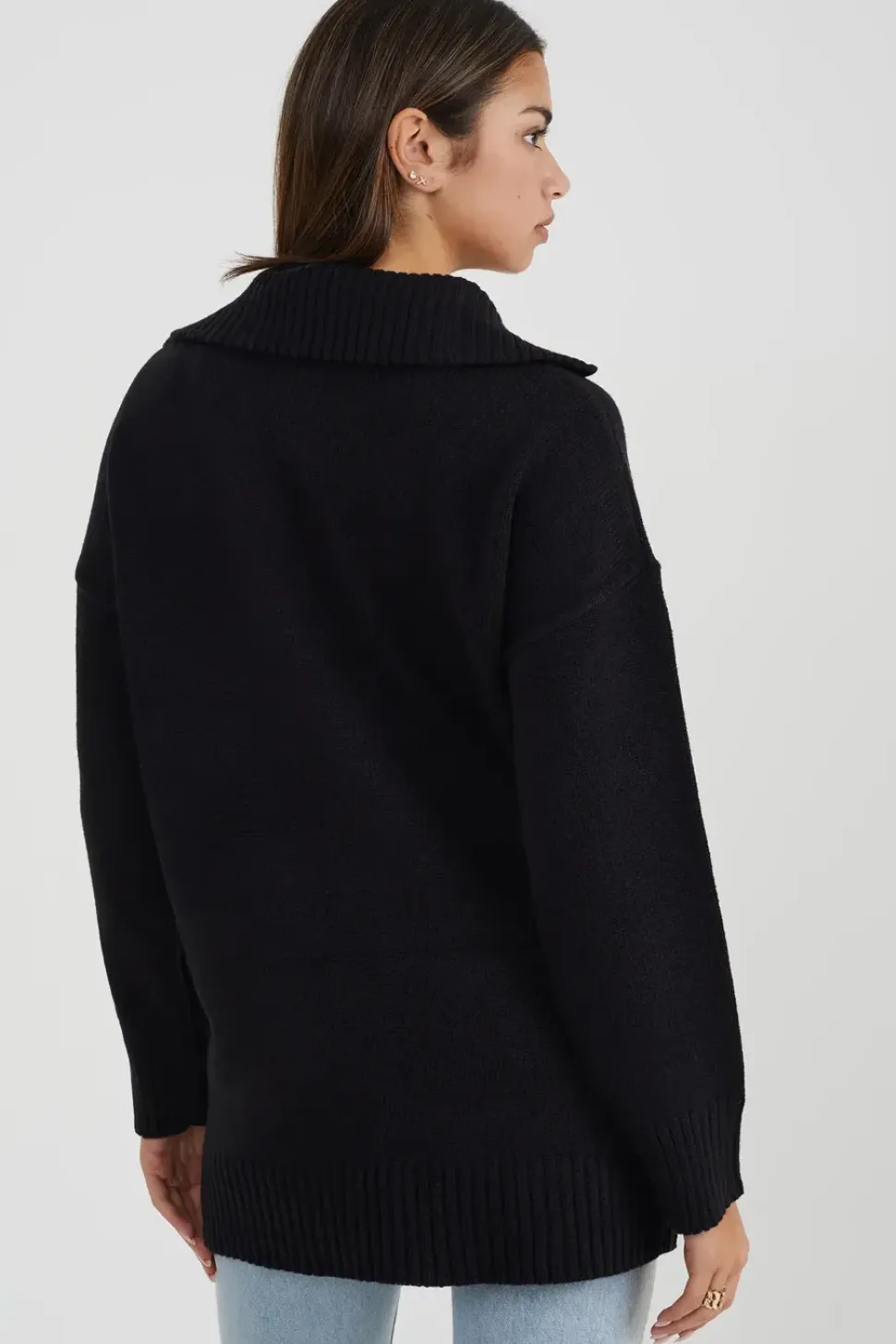 Oversized Zip Collar Knitted Jumper