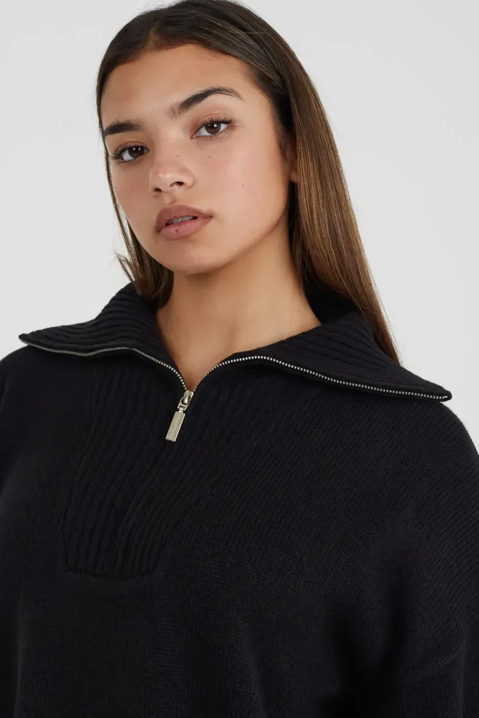 Oversized Zip Collar Knitted Jumper