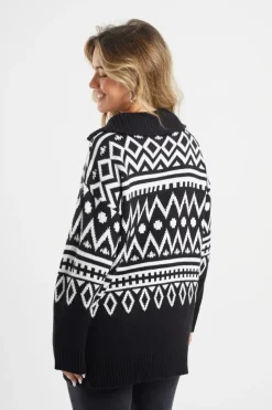 Oversized Zip Neck Knitted Pattern Jumper