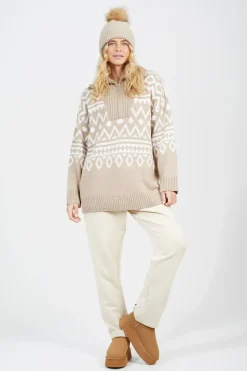 Oversized Zip Neck Knitted Pattern Jumper