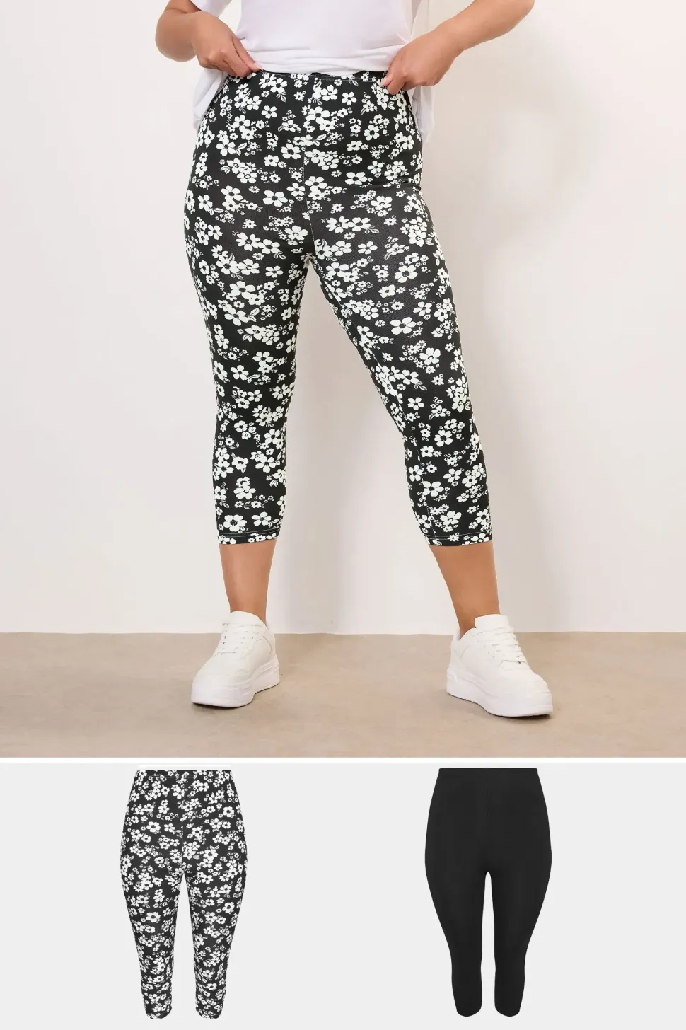 2 Pack Floral Print Cropped Leggings