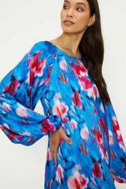 Painted Abstract Satin Midi Dress