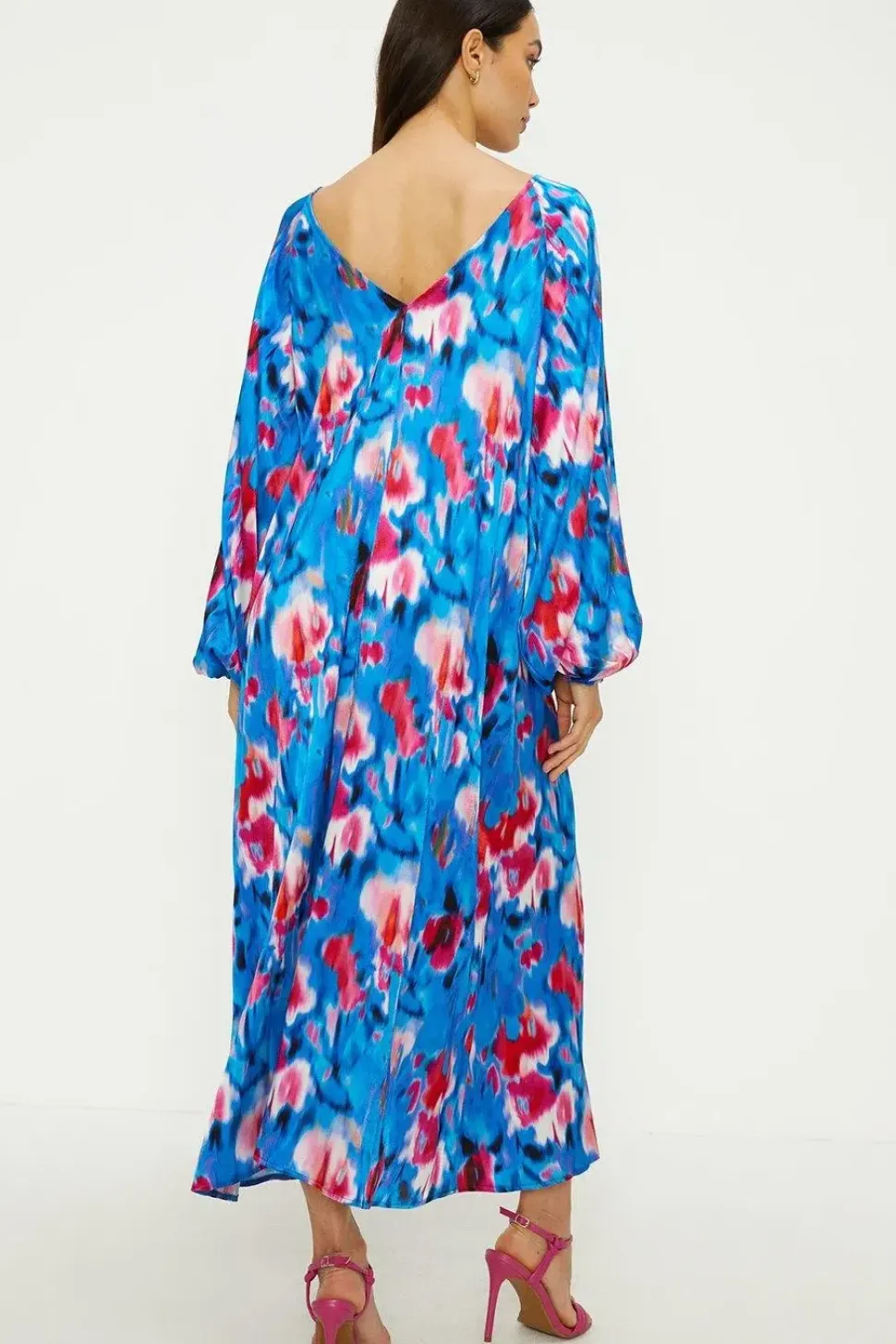 Painted Abstract Satin Midi Dress