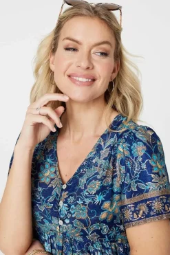 Paisley Border Print V-Neck Short Dress