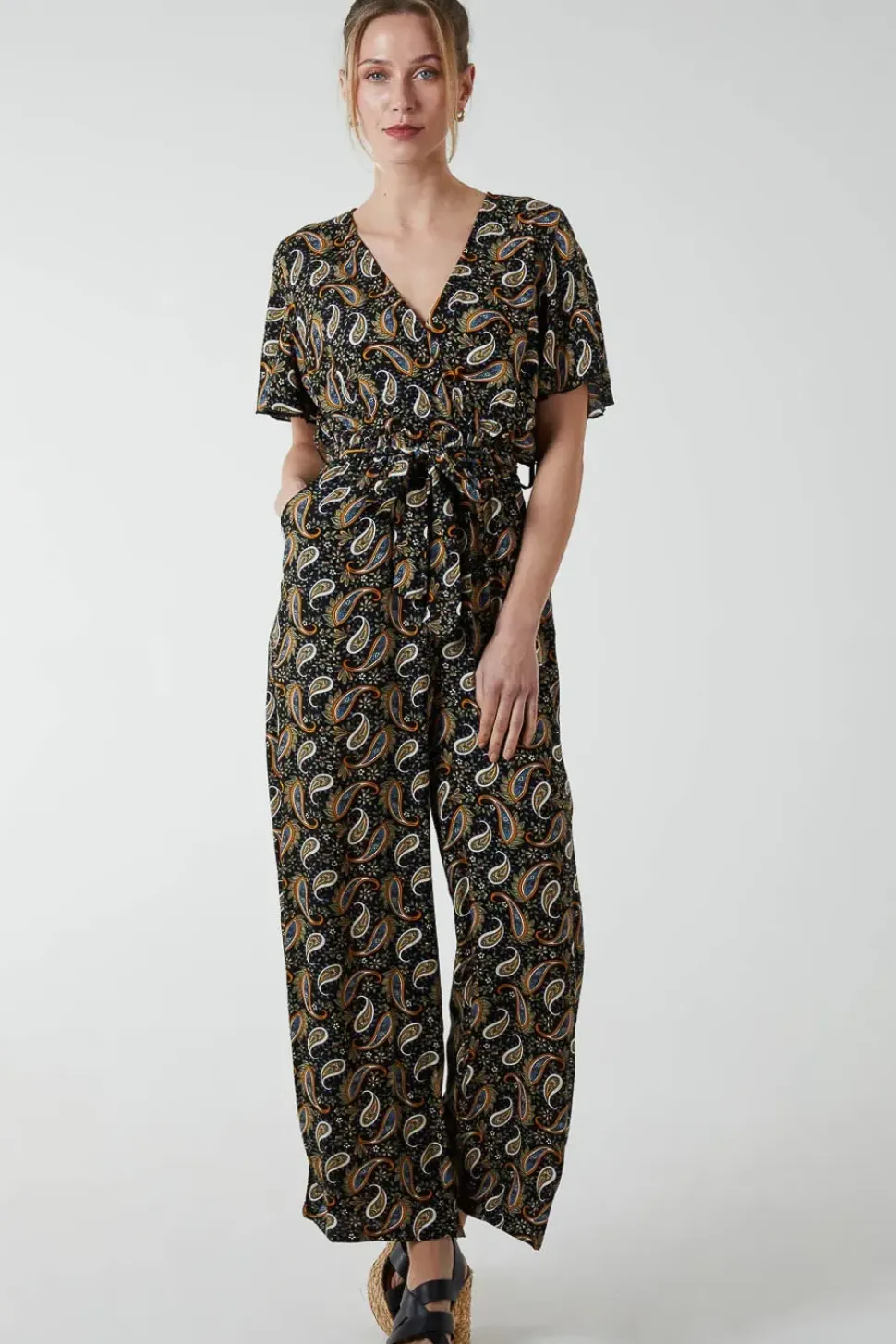 Paisley Floral Tie Waist Jumpsuit