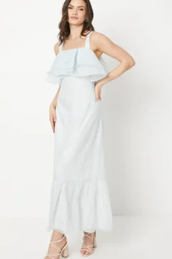 Paisley Frill Strappy Organza Midi Dress