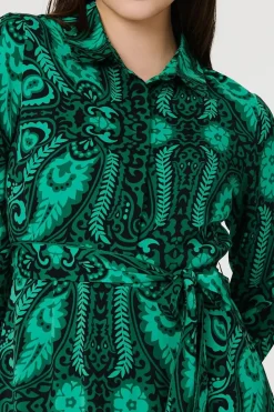 Paisley Long Sleeve Midi Shirt Dress