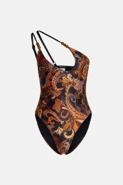 Paisley One Shoulder Beaded Swimsuit