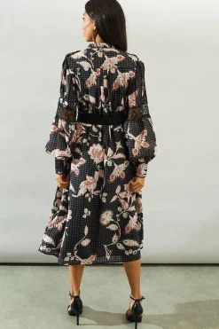 Paisley Print Belted Shirt Midi Dress