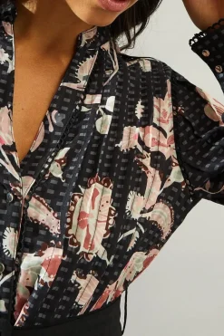 Paisley Print Belted Shirt Midi Dress