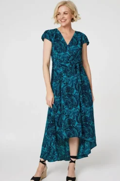 Paisley Print High Low Wrap Dress