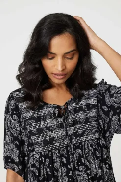 Paisley Print Keyhole Neck Relaxed Dress