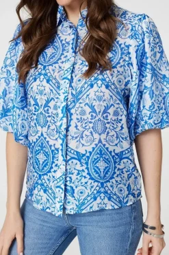Paisley Print Puff 1/2 Sleeve Shirt