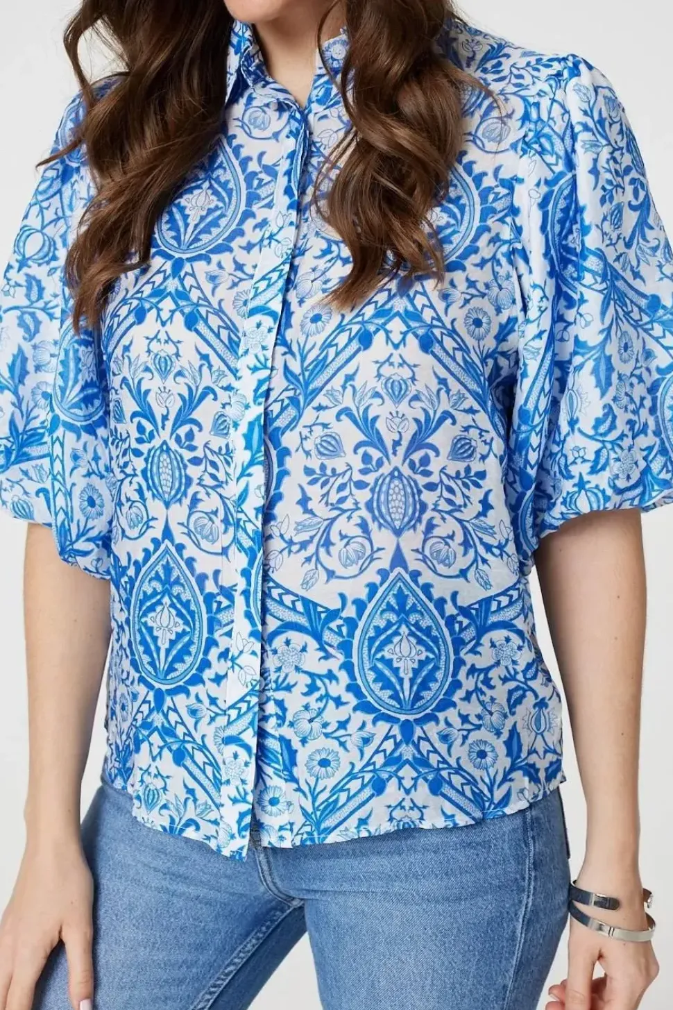 Paisley Print Puff 1/2 Sleeve Shirt