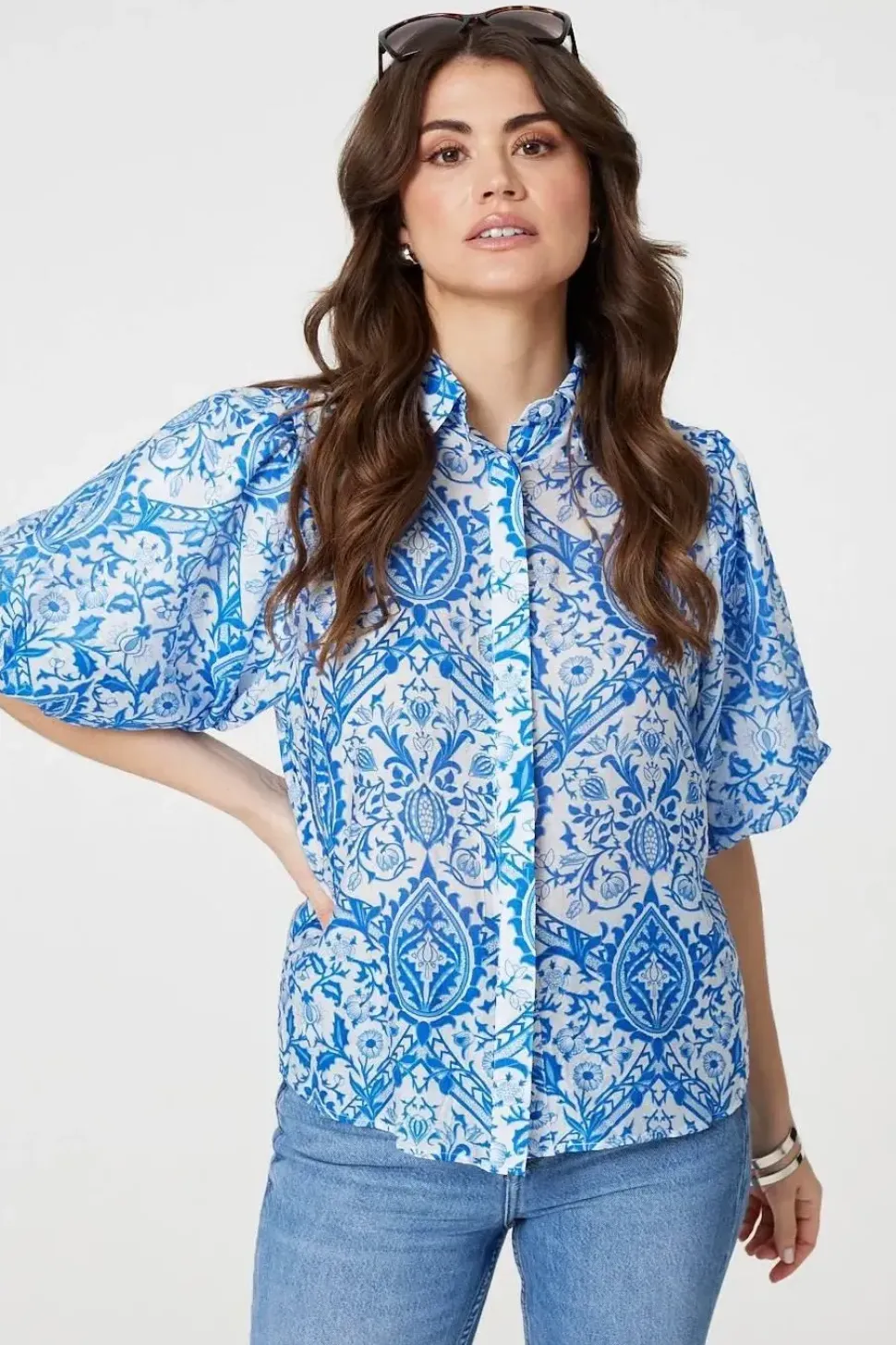 Paisley Print Puff 1/2 Sleeve Shirt