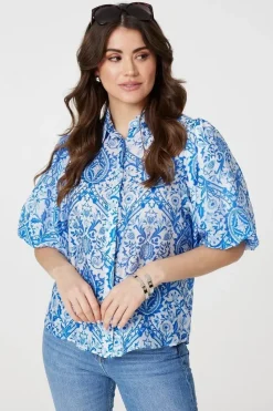 Paisley Print Puff 1/2 Sleeve Shirt