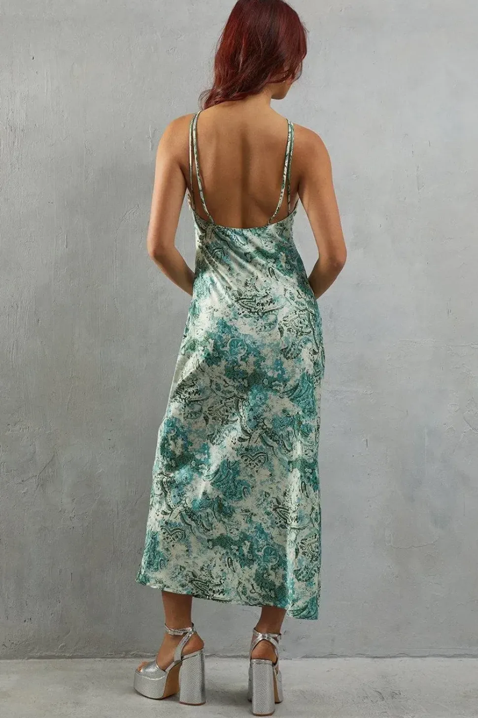 Paisley Print Satin Strappy Back Slip Dress