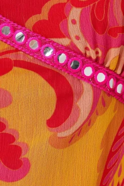 Paisley Print Trim Detail Midaxi Dress