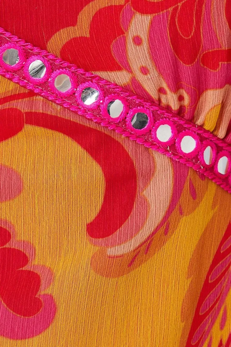 Paisley Print Trim Detail Midaxi Dress