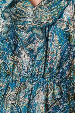 Paisley Ruffle Metallic Jacquard Tiered Midi Dress