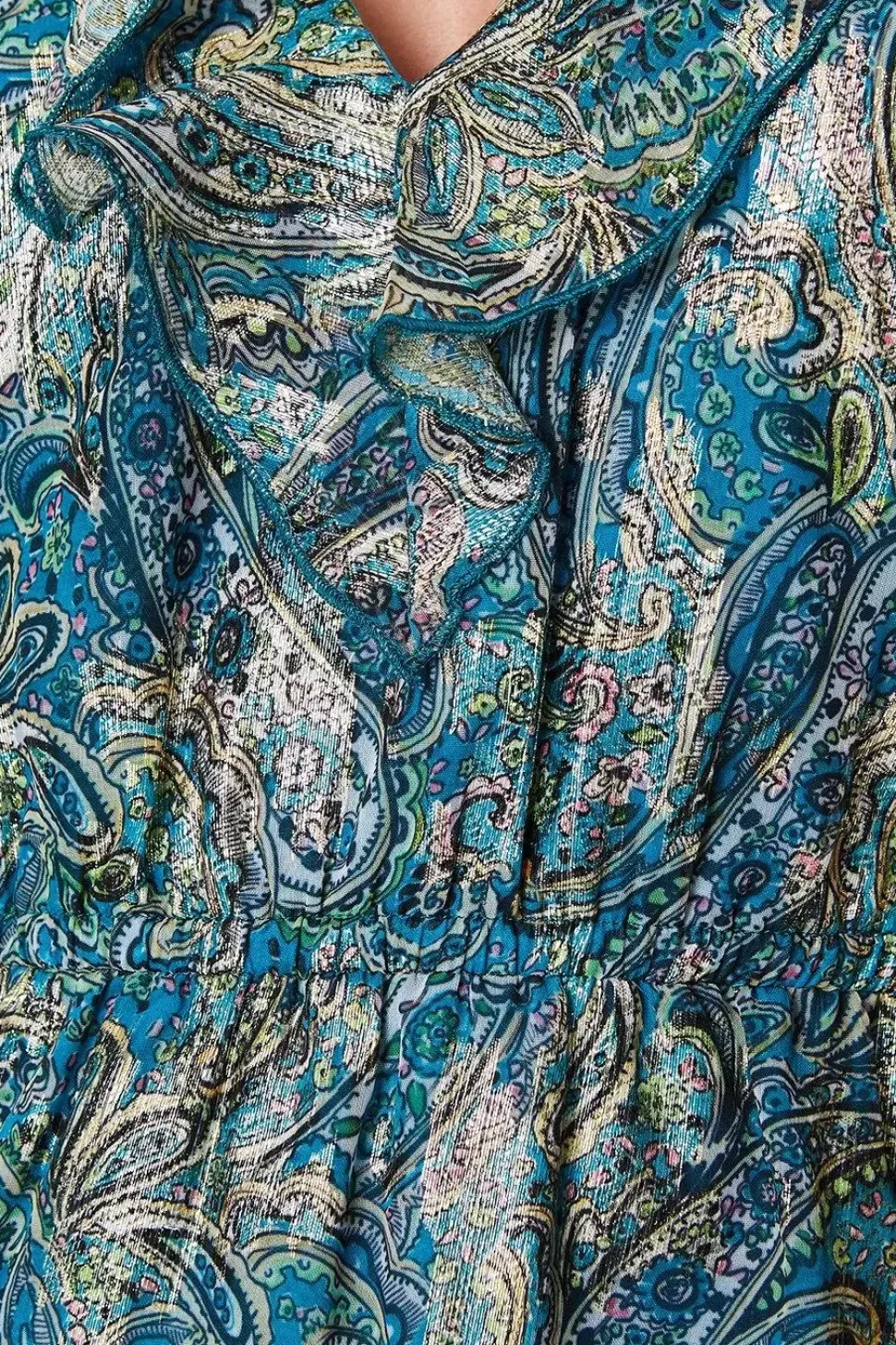 Paisley Ruffle Metallic Jacquard Tiered Midi Dress