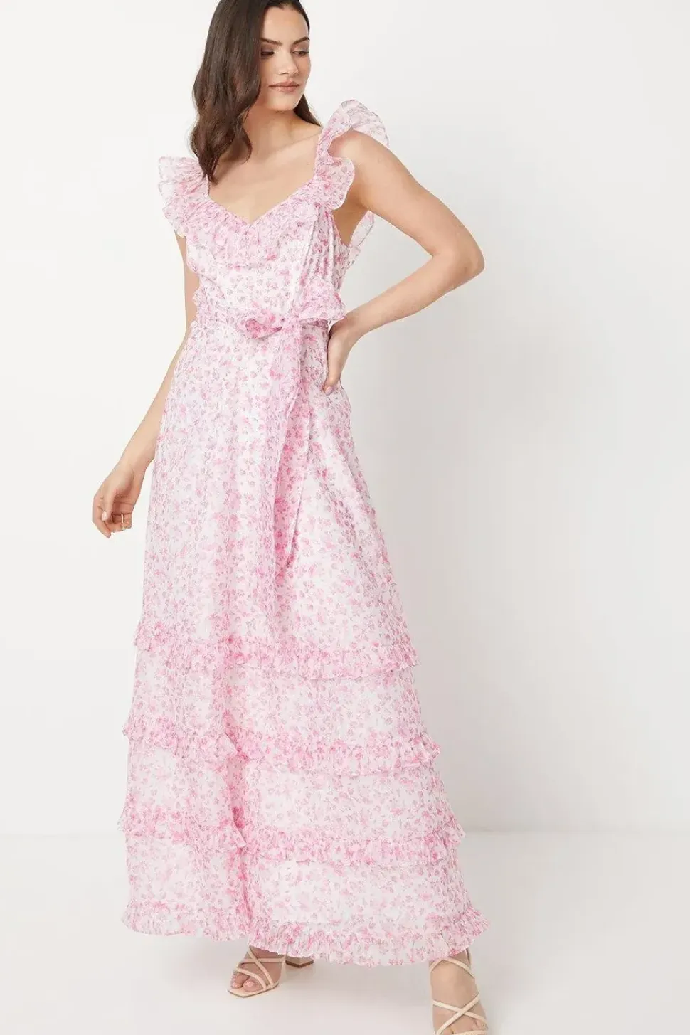 Paisley Ruffle Organza Maxi Dress