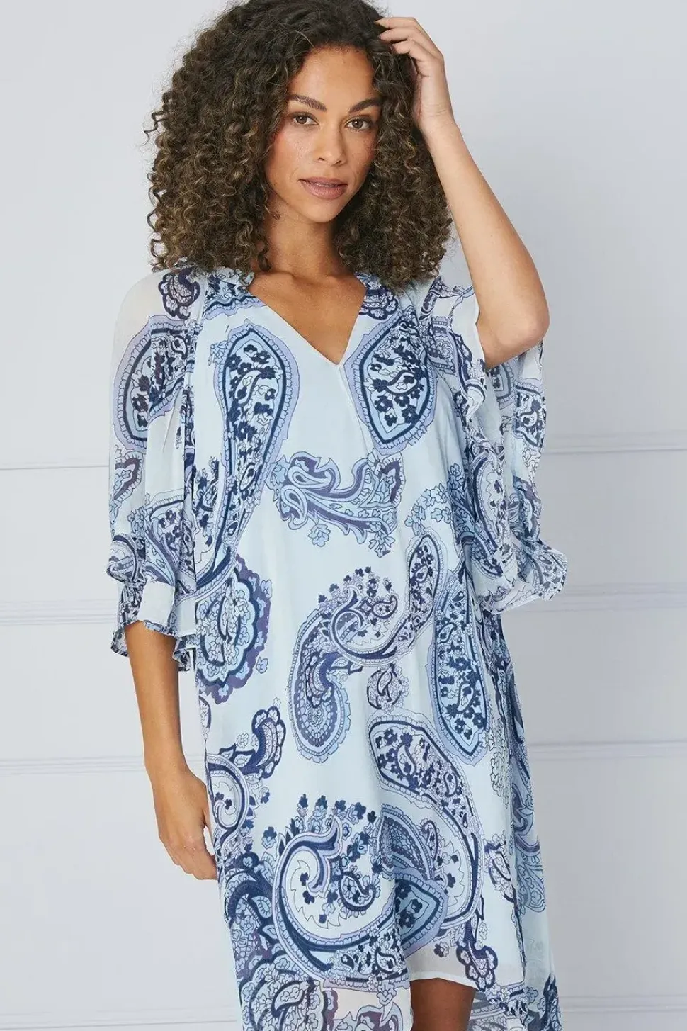 Paisley Ruffle Sleeve Shift Dress