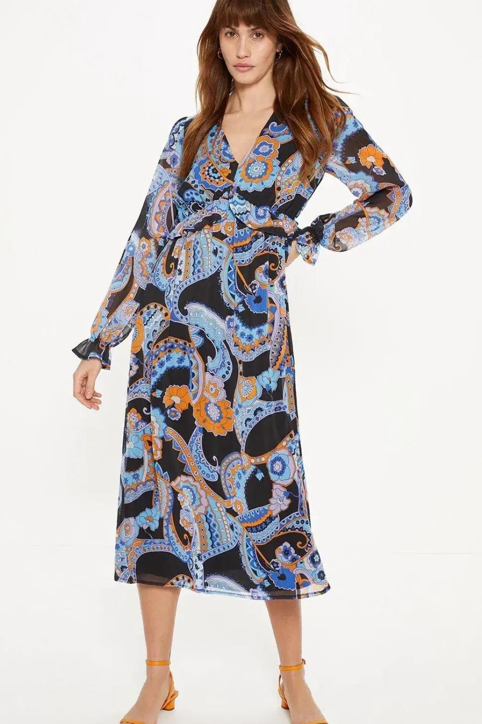 Paisley Ruffle Waist Midi Dress