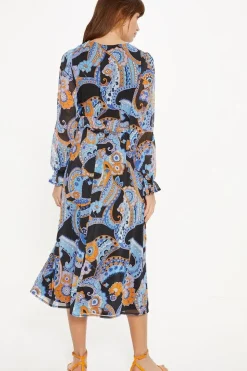 Paisley Ruffle Waist Midi Dress