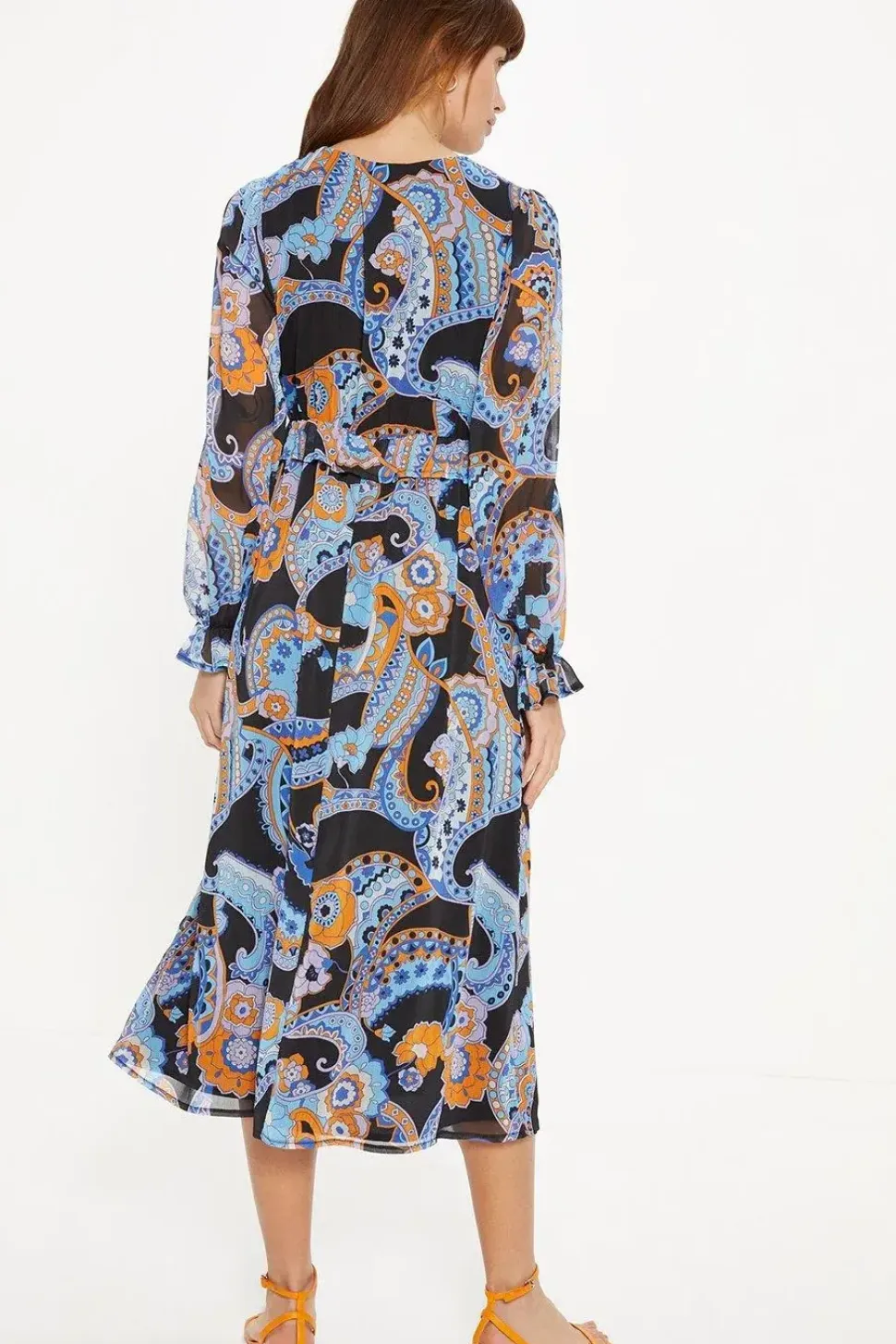 Paisley Ruffle Waist Midi Dress