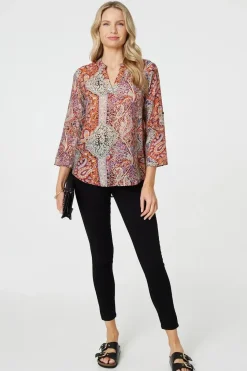 Paisley 3/4 Sleeve V-Neck Blouse