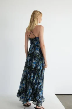 Paisley Strappy Ruffle Wrap Maxi Dress