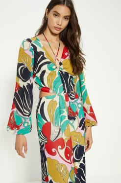 Paisley Swirl Printed Tie Neck Wide Leg Jumpsuit