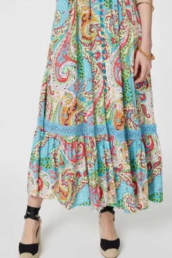 Paisley V-Neck Button Detail Maxi Dress