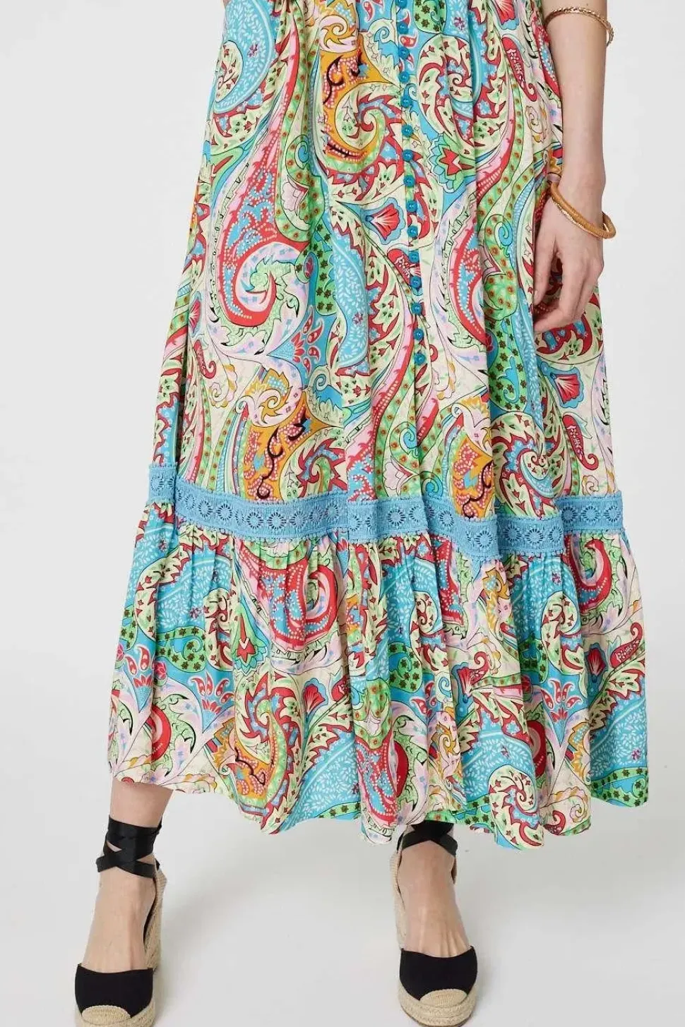 Paisley V-Neck Button Detail Maxi Dress