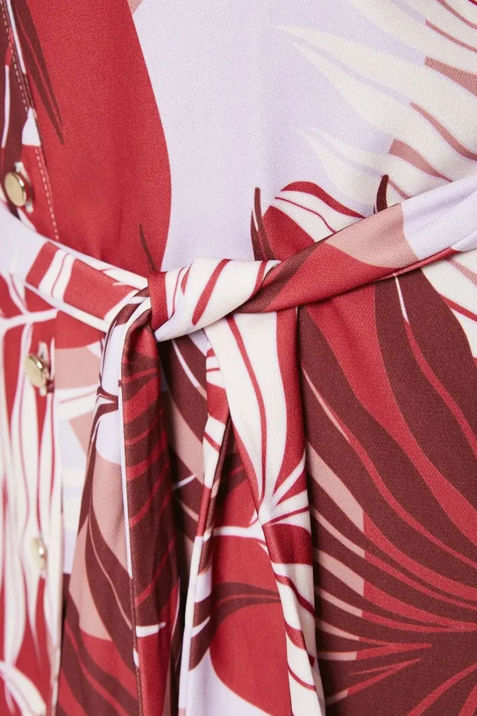 Palm Print Sleeveless Belted Shirt Dress