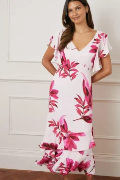 Palm Ruffle Sleeve Tiered Midaxi Dress