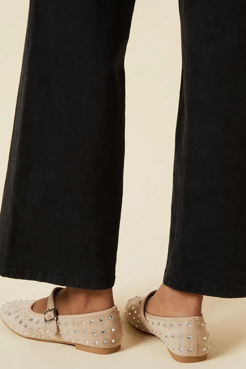 Pandoras Faux Suede Diamante Mary Jane Ballet Pumps