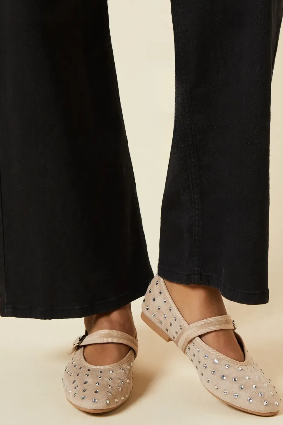 Pandoras Faux Suede Diamante Mary Jane Ballet Pumps