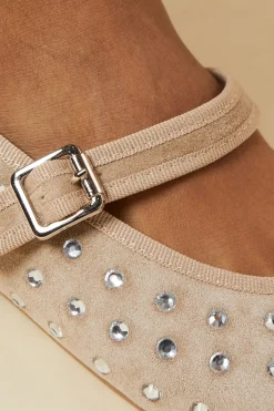 Pandoras Faux Suede Diamante Mary Jane Ballet Pumps